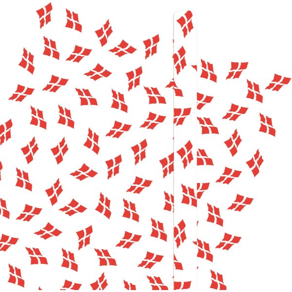 Papirdug, 1,2 x 5 m, hvid m. dannebrogsflag