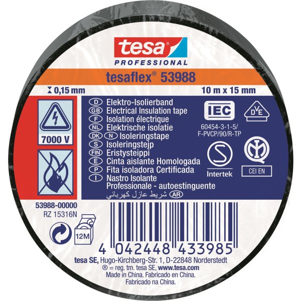 tesa Isoleringstape | 15mm x 10m | Sort