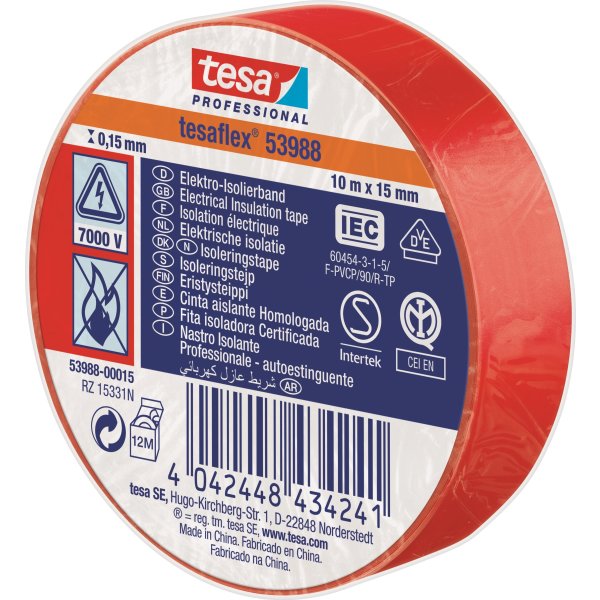tesa Isoleringstape | 15mm x 10m | Rød
