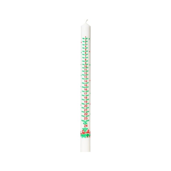ASP-Holmblad Kalenderlys, 3x39cm, hvid m/tryk