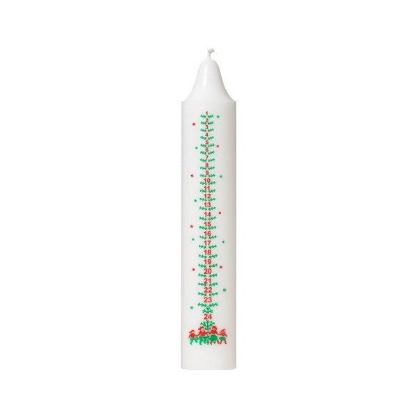ASP-Holmblad Kalenderlys, 3x39cm, hvid m/tryk