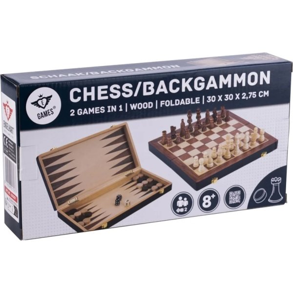 Brætspil Skak/Backgammon 30x30 cm, Foldbart