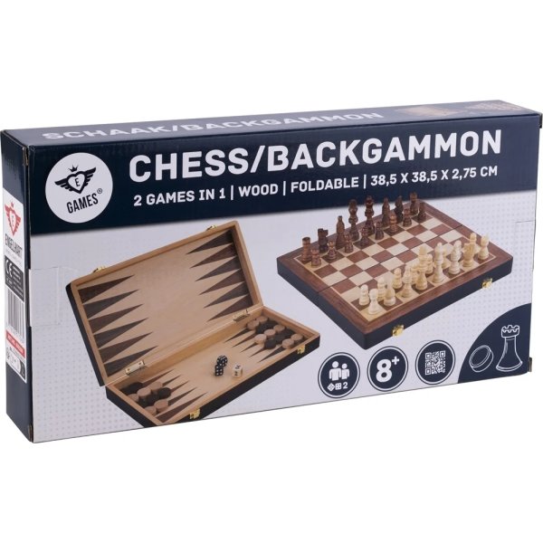 Brætspil Skak/Backgammon 38,5x38,5 cm, Foldbart