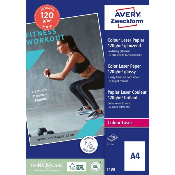 Avery laser fotopapir, glossy, A4/120g/200ark