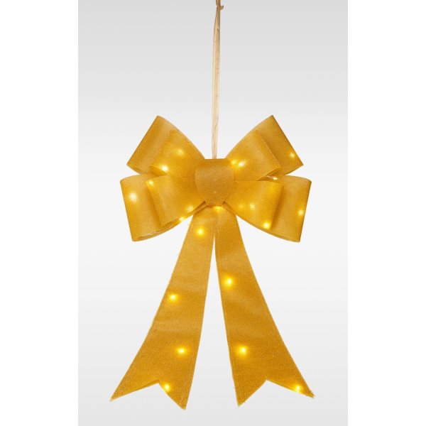 Sløjfe m. LED, guld, batteridrevet, 61 cm