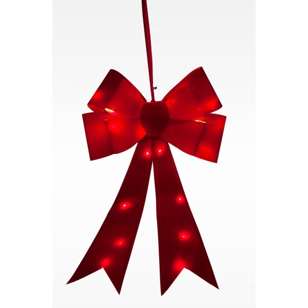 Sløjfe m. LED, rød, batteridrevet, 61 cm