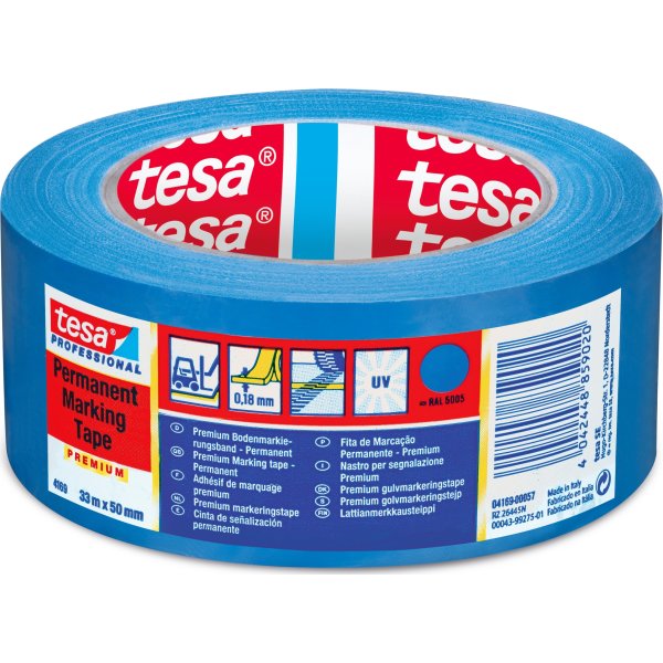 tesa gulvmarkeringstape, 50mm x 33m, blå