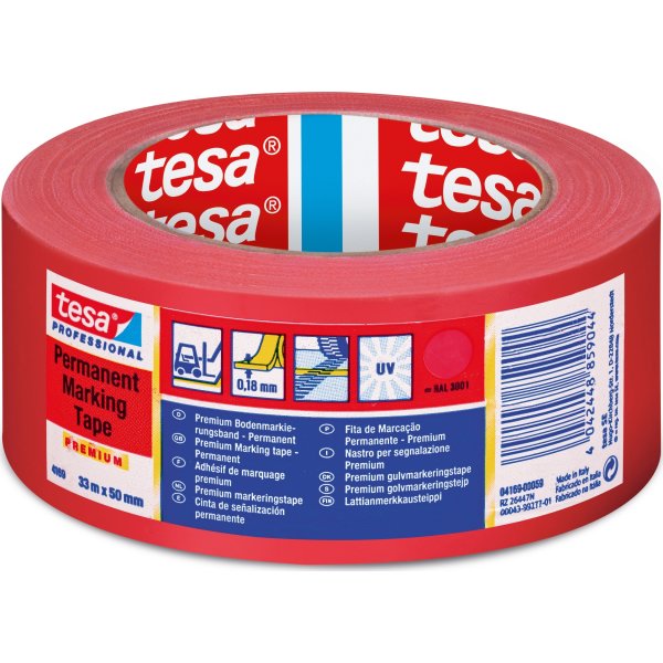 tesa gulvmarkeringstape, 50mm x 33m, rød