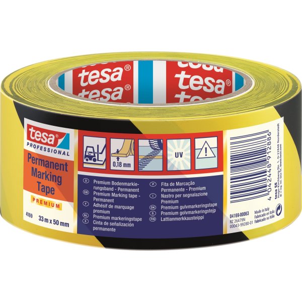 tesa gulvmarkeringstape, 50mm x 33m, gul/sort