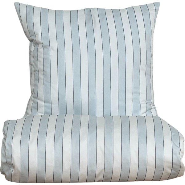 Omhu Blok Strib Sengetøj 140x200cm, hvid/blå, 2sæt