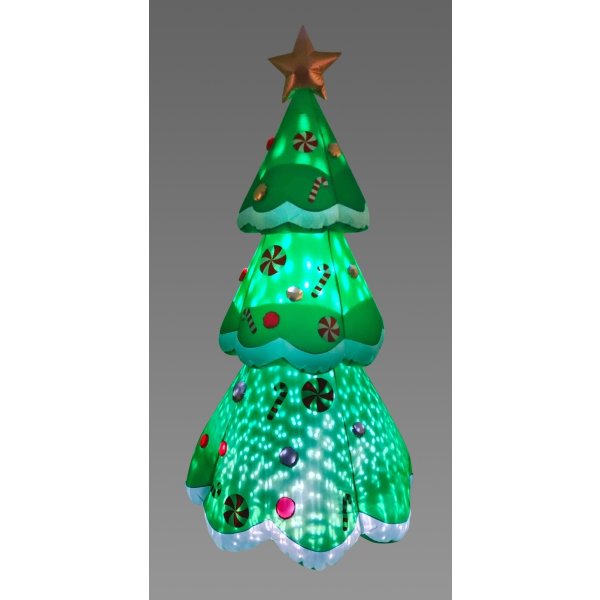 Oppusteligt Juletræ m. Lyseffekt, H240 cm