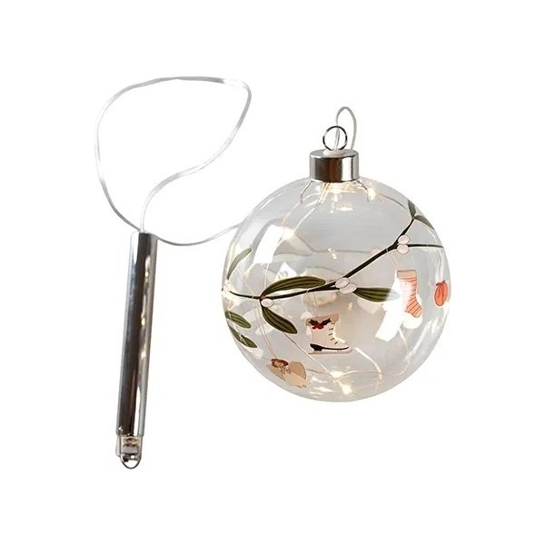 Glaskugle m/10 LED, m/timer, 1m ledning, Ø12cm
