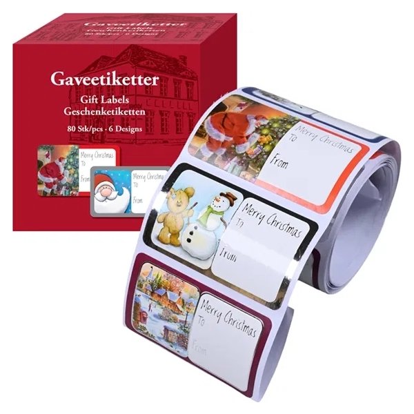 Gavemærke Mærker, H3,5xB6cm, 80stk/rll, 6 designs