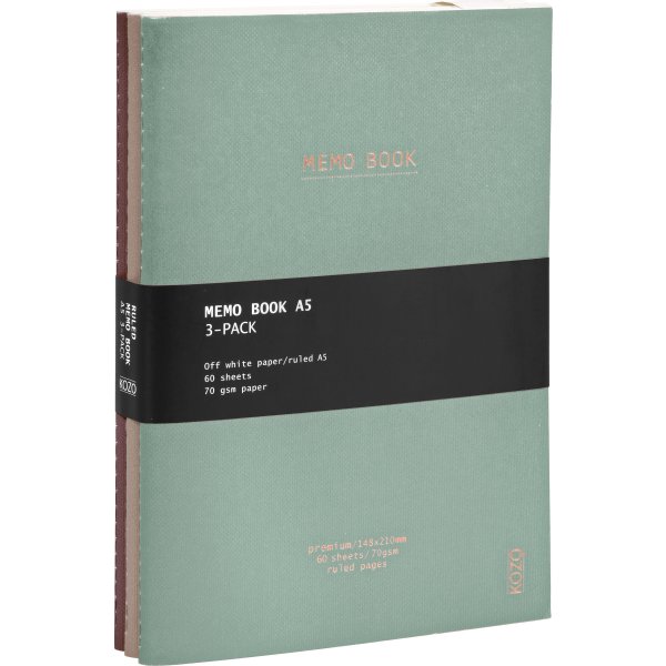 Kozo Premium Skrivehæfte | A5 | Linjeret | 3-pak