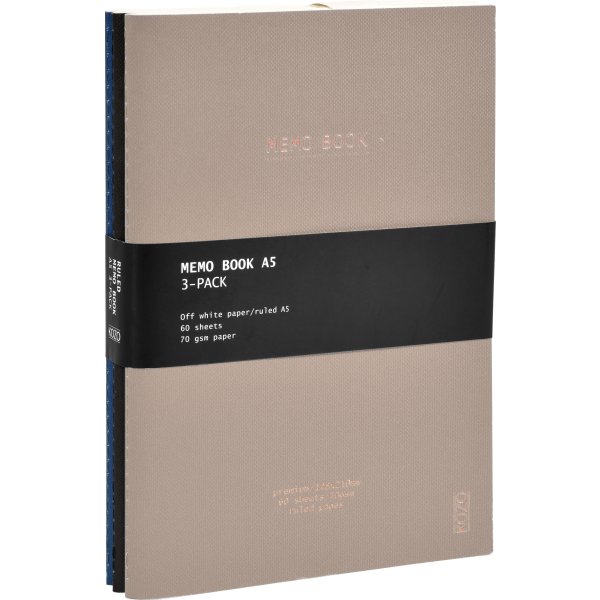 Kozo Premium Skrivehæfte | A5 | Linjeret | 3-pak