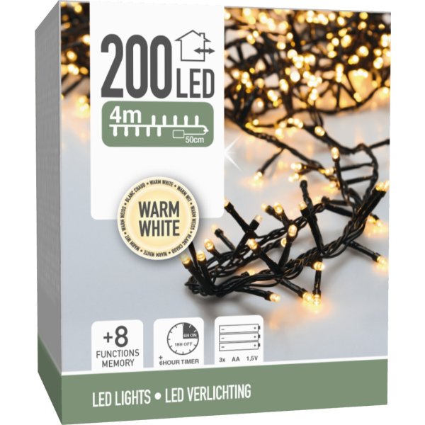 Lyskæde m/200 LED, 4 meter, varm hvid