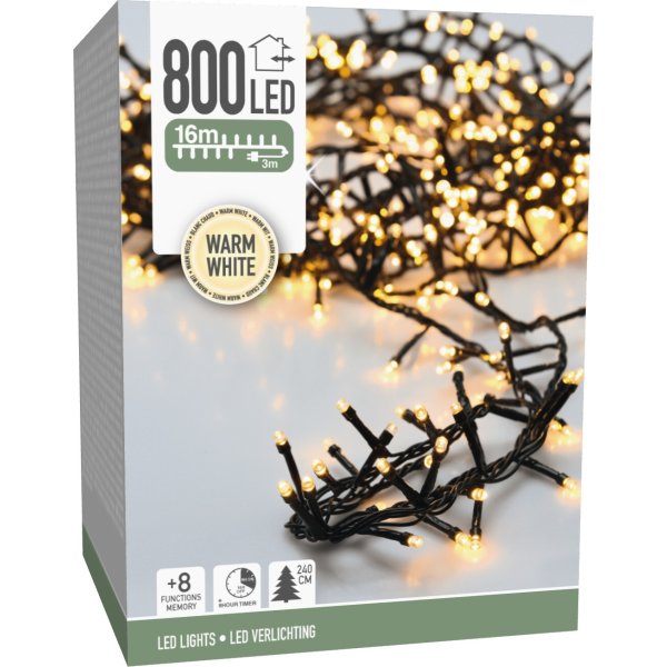 Lyskæde m/800 LED, 16 meter, varm hvid