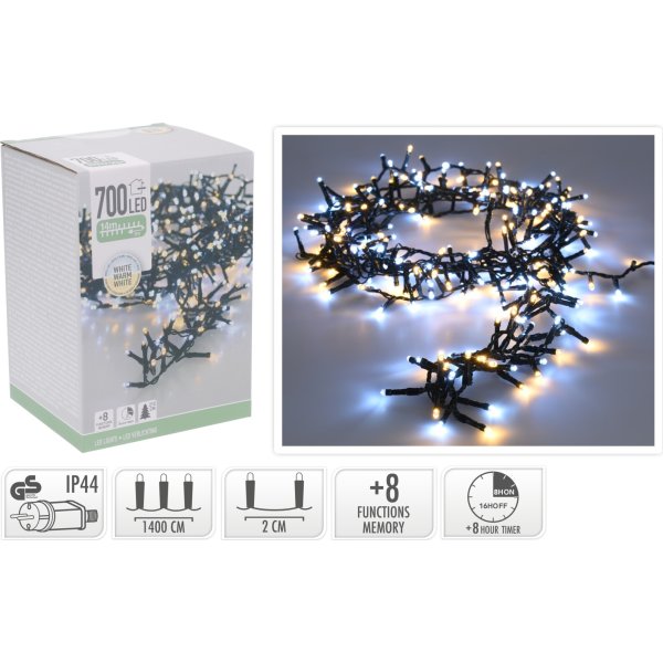 Cluster Lyskæde m/700 Mikro LED, 14M, varm hvid