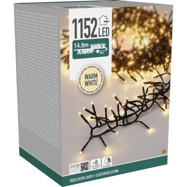 Cluster Lyskæde m/1152 LED, 14,9 meter, varm hvid