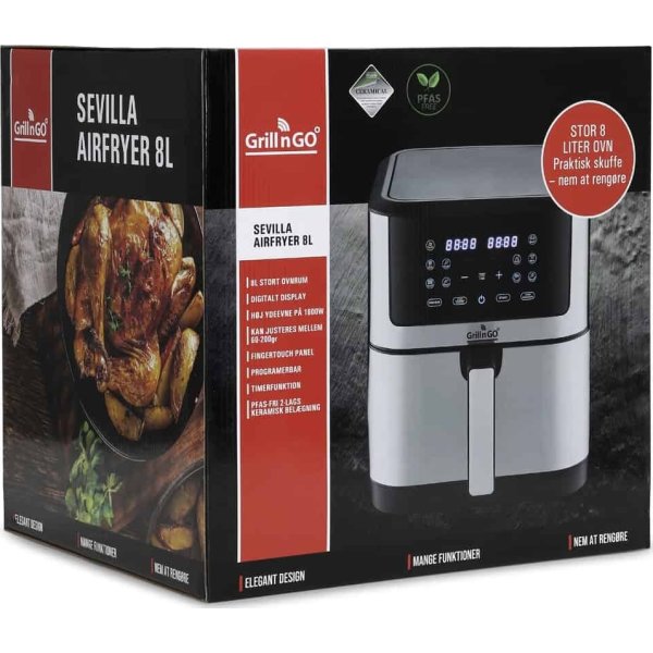 GrillnGO Airfryer 8L, 1800W, sort/sølv