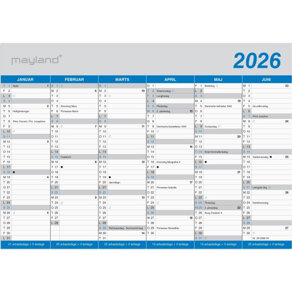 Mayland 2026 Kontorkalender Klassisk, A5