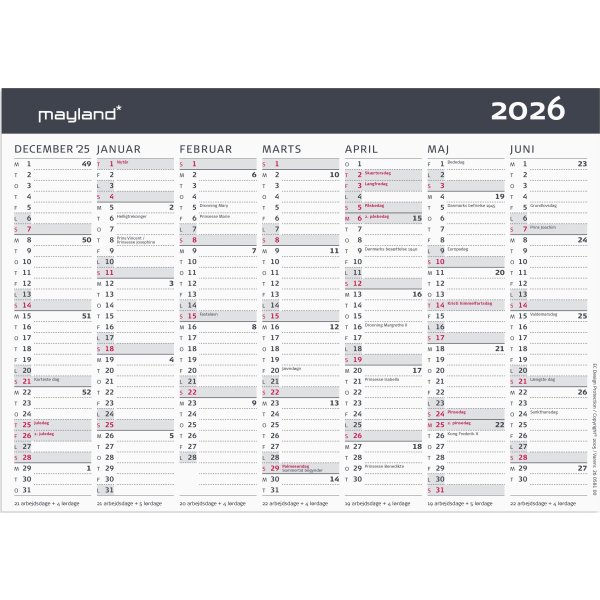 Mayland 2026 Kontor bordkalender