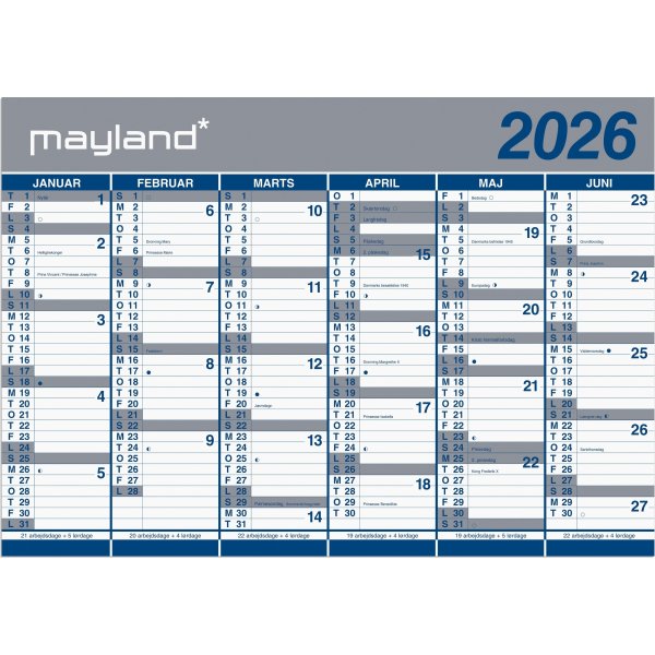 Mayland 2026 Kæmpekalender, papir, 2x6 mdr.