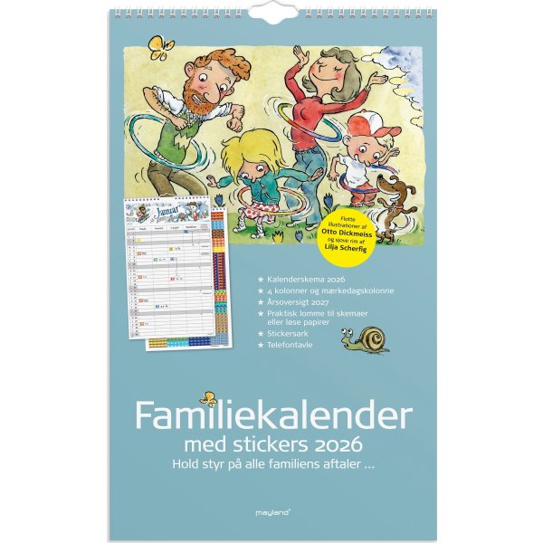 Mayland 2026 Familiekalender m. stickers, 4 kol.