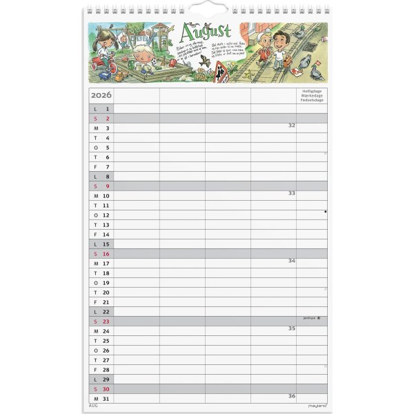 Mayland 2026 Familiekalender m. stickers, 4 kol.