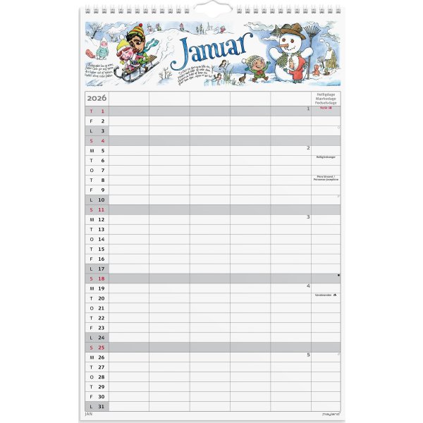 Mayland 2026 Familiekalender m. stickers, 5 kol.