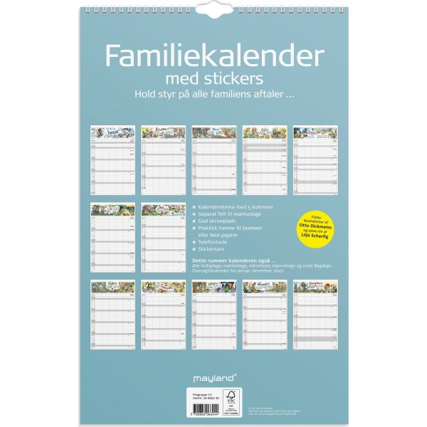 Mayland 2026 Familiekalender m. stickers, 5 kol.