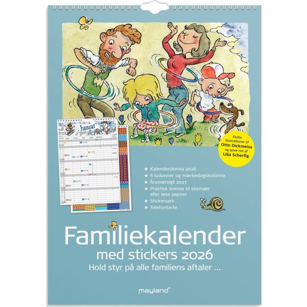 Mayland 2026 Familiekalender m. stickers, 6 kol.