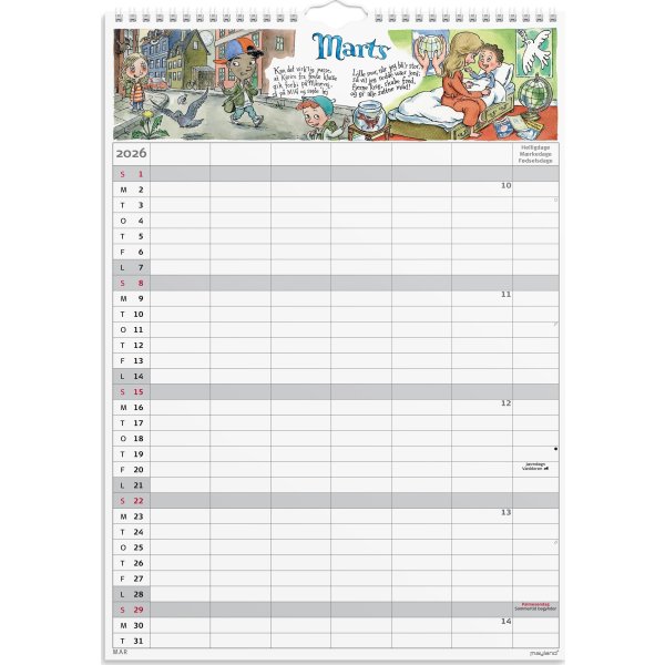 Mayland 2026 Familiekalender m. stickers, 6 kol.