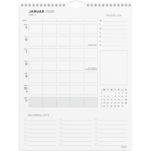 Mayland 2026 Familiekalender Ugeplan m. lister