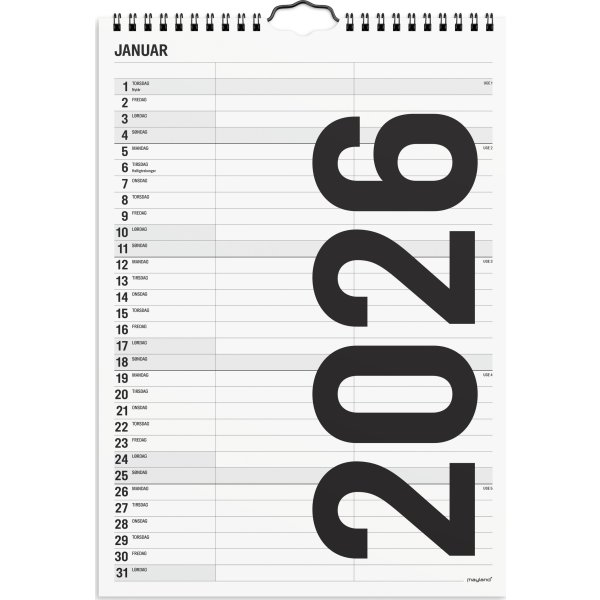 Mayland 2026 Familiekalender Black & White, 2 kol.