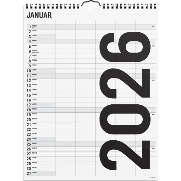Mayland 2026 Familiekalender Black & White, 5 kol.