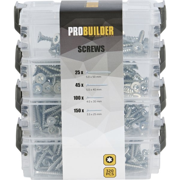 Probuilder Spånpladeskruesæt 320 dele