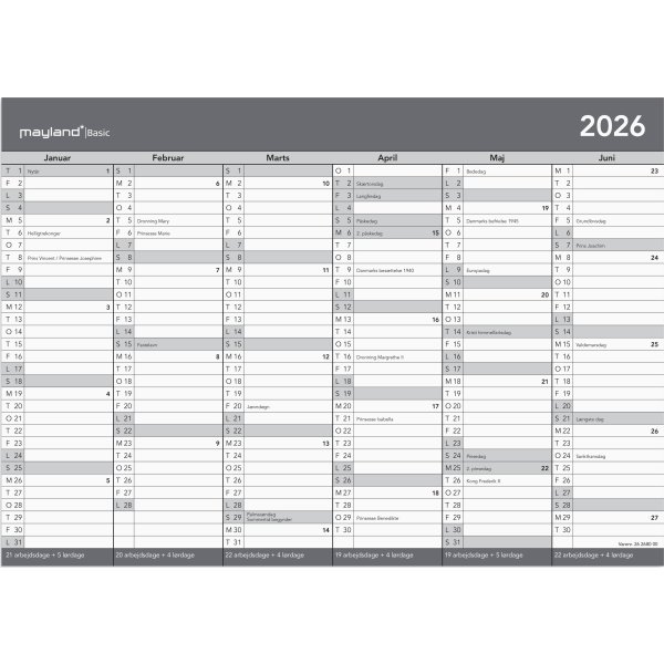 Mayland 2026 Basic Kontorkalender, A4