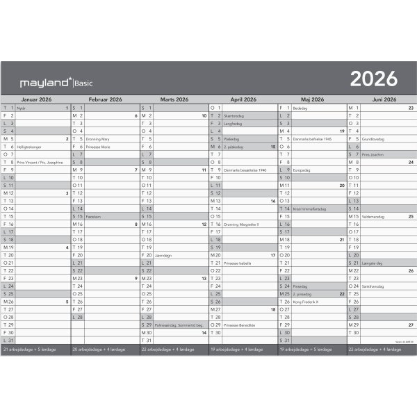 Mayland 2026 Basic Kontorkalender, A3