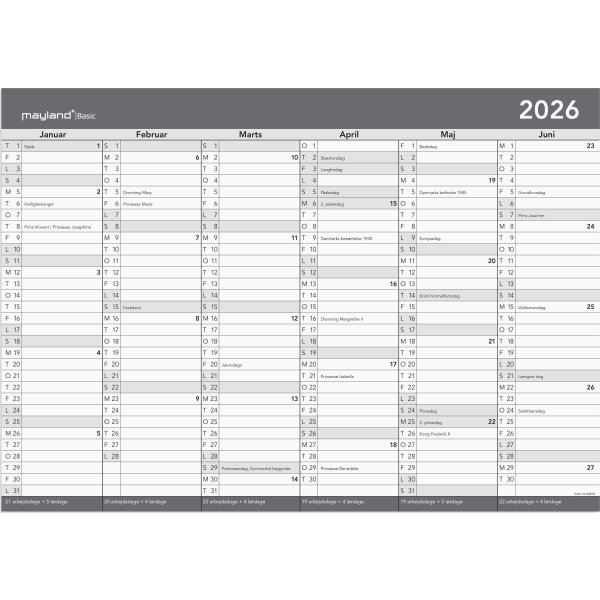 Mayland 2026 Basic Kontorkalender WB, A2