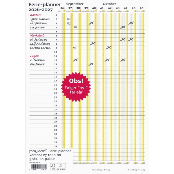 Mayland 2026/2027 Ferie Planner