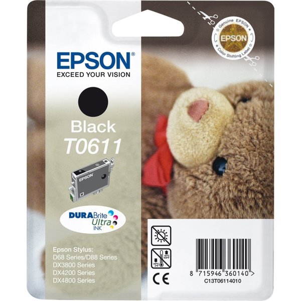 Epson nr.T0611/C13T06114010 blækpatron, sort, 250s
