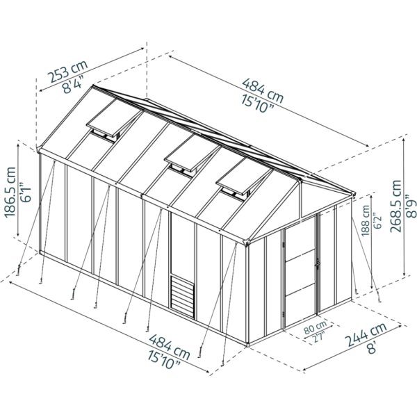 Palram Canopia Glory Drivhus, 12,2 m2, grå