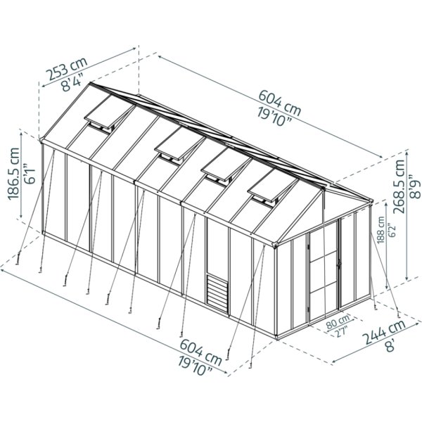 Palram Canopia Glory Drivhus, 15,3 m2, grå