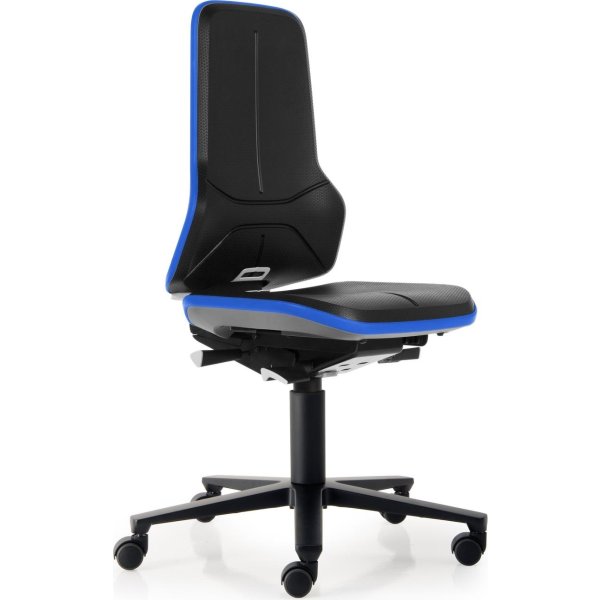 Neon Arbejdsstol, sort/blå, PU-skum, hjul