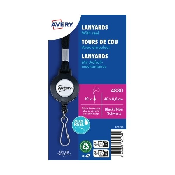 Avery 4830 Nøglesnore med yoyo-hjul, sort