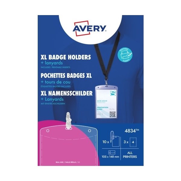 Avery 4834 Navneskilteholdere XL med nøglesnor