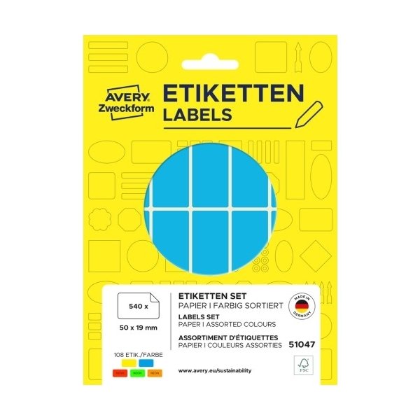 Avery 51047 Farvede etiketter, 50x19 mm, 540 stk.