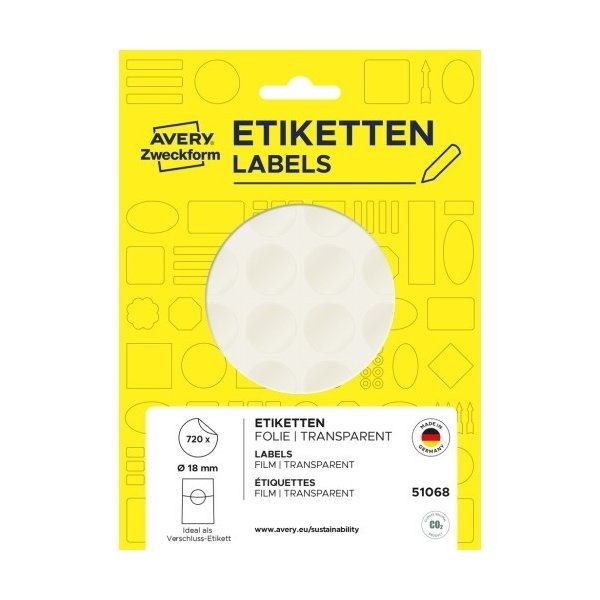 Avery 51068 Forseglingsetiketter, Ø18 mm, 720 stk.