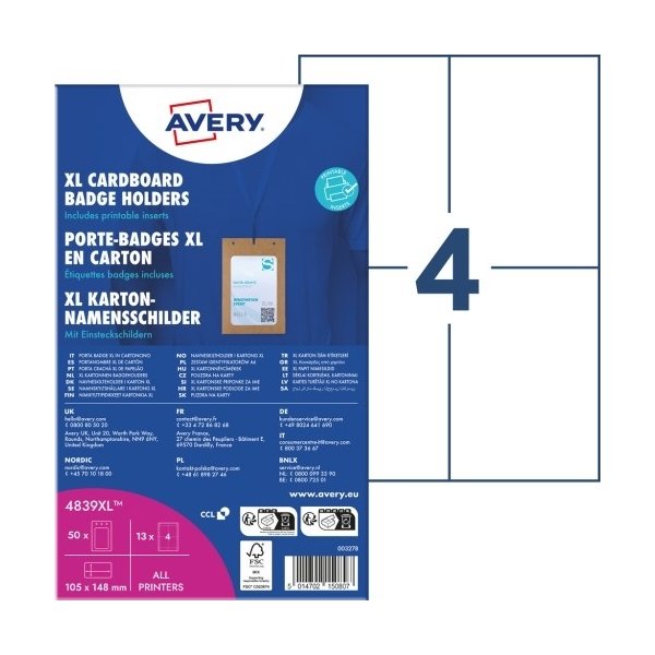 Avery 4839XL Navneskilteholder XL i karton